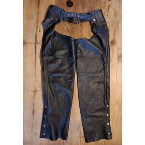 Leather Gallery Men’s L Motorcycle Chaps Black Moto Buckle Zip Snap 34"